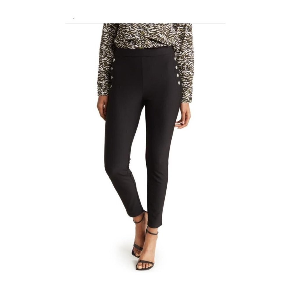 Patrizia Luca Womens Black Sailor Button Ponte Knit Skinny Pants Sz XL New